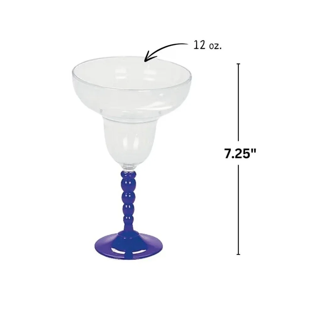 56.-   Fun Express Plastic Margarita Glasses Disposable 12oz Bubble Stem 12 Pack
